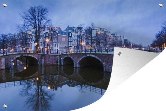 Muurdecoratie Amsterdam - Winter - Water - 180x120 cm - Tuinposter - Tuindoek - Buitenposter
