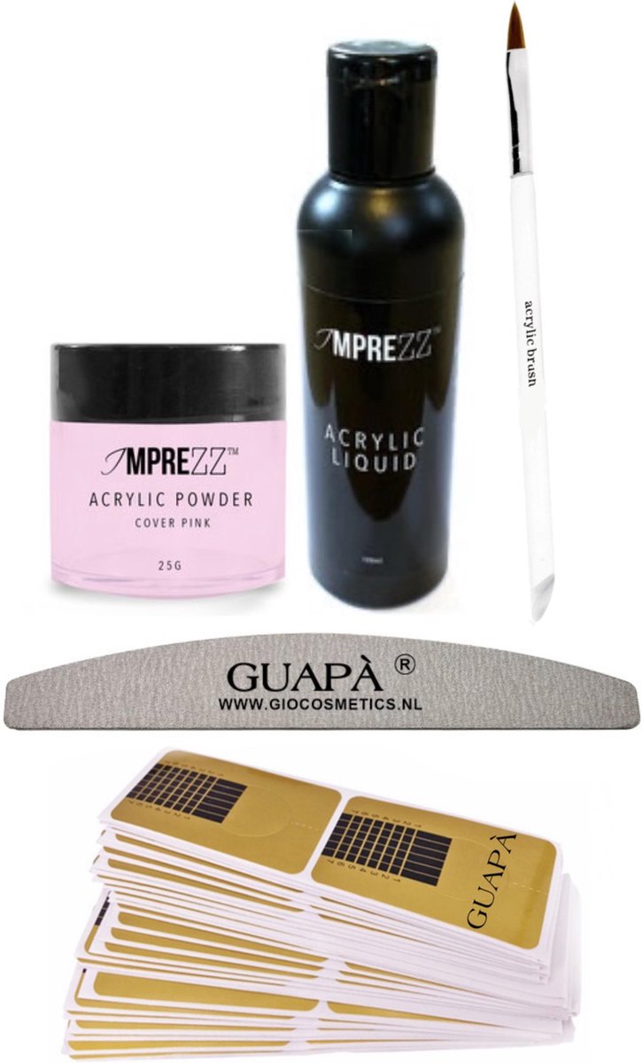 Goedkoopste GUAPÀ® Acryl Nagels Starterspakket Easy voor het maken van prachtige Acrylic Nagels - Inclusief Acryl Poeder Cover Pink, Acryl Vloeistof en Acryl Penselen