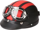 Vintage pothelm - rood gestreept - gratis vizier - 1 mt. 54-60 cm - Geen EC keuring - gebruik op openbare weg op eigen risico