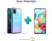 Samsung Galaxy A21S hoesje transparant siliconen hoesje + tempered glass screenprotector *LET OP JUISTE MODEL*
