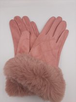 Indini - Handschoenen - Winter - Handschoen - Roze - Suède Look - Fake Fur
