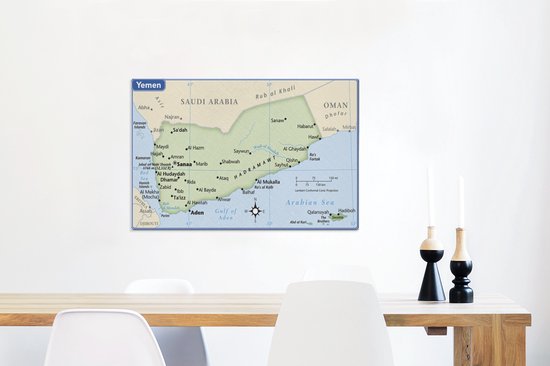 Illustration de la carte du Yémen 90x60 cm - Tirage photo sur toile (Décoration murale salon / chambre)