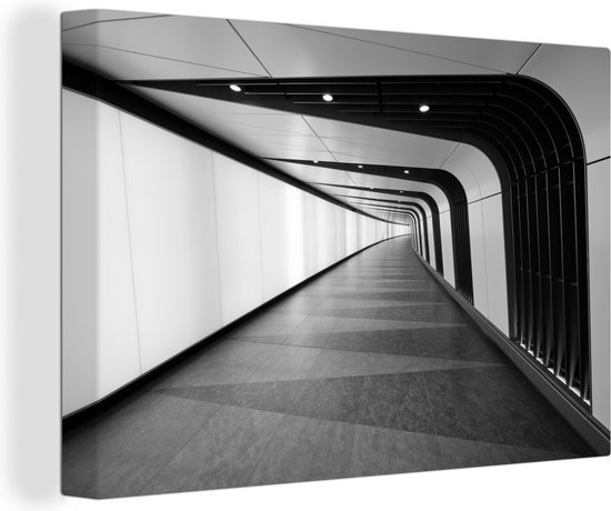 Canvas Schilderij Zwart-wit weergave van een ondergrondse tunnel bij het treinstation van Londen - 60x40 cm - Wanddecoratie