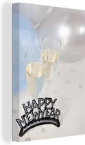Canvas Schilderij Happy New Year met champagne en ballonnen - 60x90 cm - Wanddecoratie