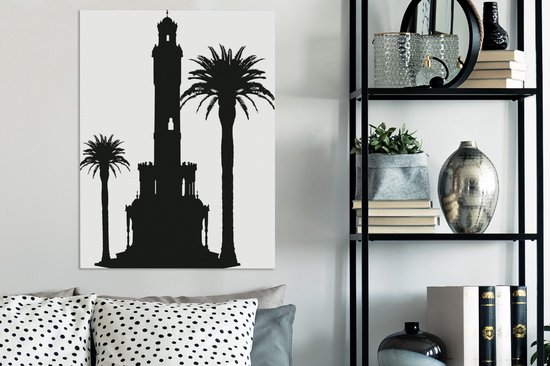 Illustration Zwart et blanc d'une tour à Izmir en Turquie 60x80 cm - Tirage photo sur toile (Décoration murale salon / chambre)