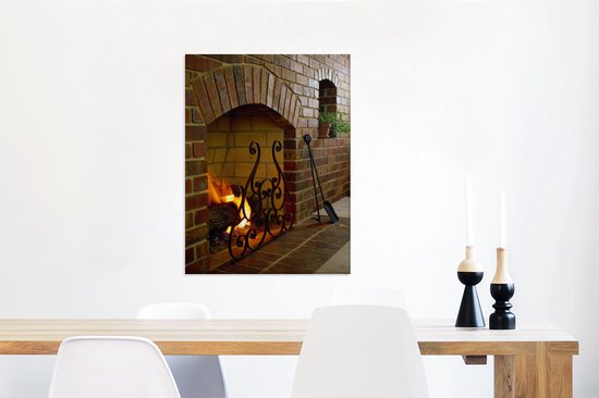 Feu dans une cheminée 60x80 cm - Tirage photo sur toile (Décoration murale salon / chambre)