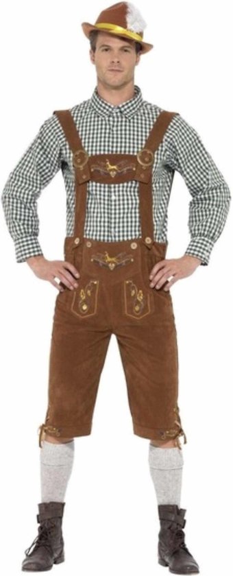 Oktoberfest Luxe lange bruine/groene Tiroler lederhosen kostuum met blouse  voor heren... | bol.com