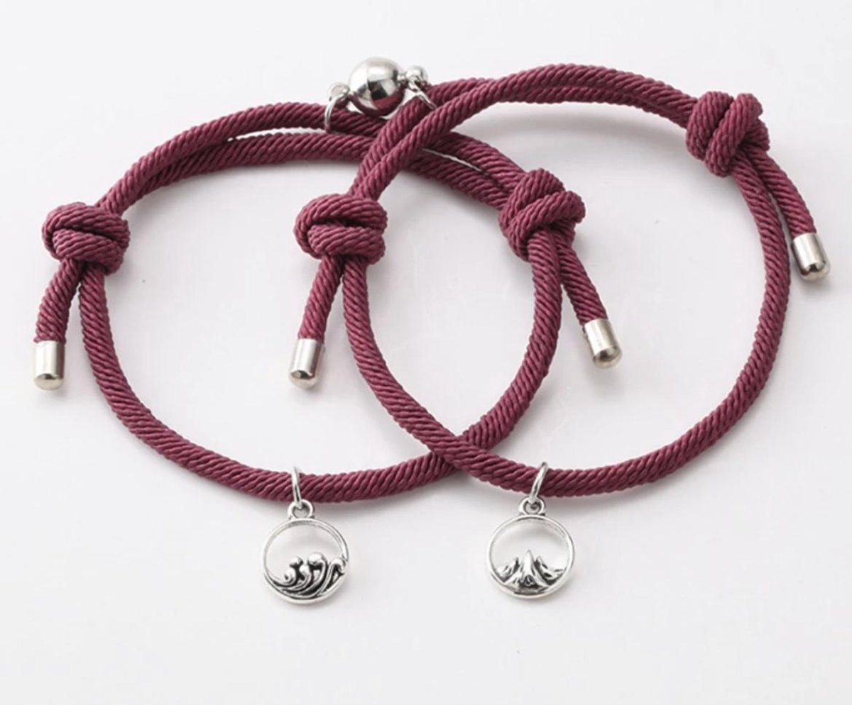Armband set met magneet - Koppel armband - Wijnrood - Armband dames -  Armband heren -... | bol.com