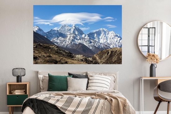Himalaya-berg in Nepal Poster 180x120 cm - Foto print op Poster (wanddecoratie woonkamer / slaapkamer) / Azië Poster XXL / Groot formaat!