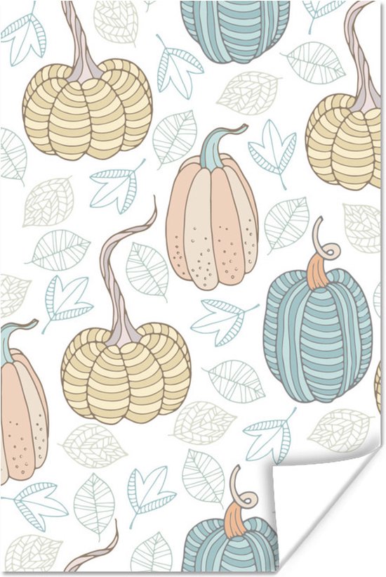 Motif gourdes et feuilles d'automne 60x90 cm / Poster Fleurs