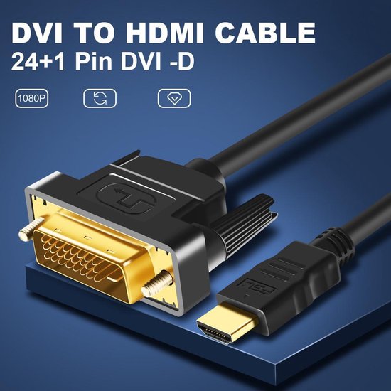 Luxe DVI Naar HDMI Kabel - 3 Meter - Geschikt voor Xbox, PS, DVD, Blue Ray,  Apple TV -... | bol.com
