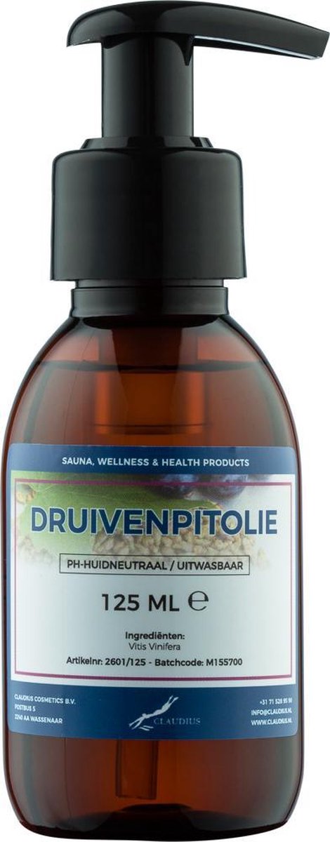 Goedkoopste Druivenpitolie 125 ml met pomp - 100 Natuurlijk - biologisch en koudgeperst - grapeseed oil