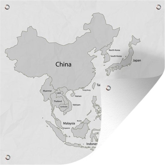 Tuinposters Kaart van Azië met landennamen - 50x50 cm - Tuindoek - Buitenposter