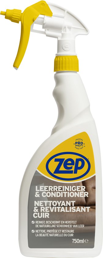 Zep Leerreiniger & Conditioner sprayfles, wit met gele spuitkop. Reinigt, beschermt & herstelt leer. 750 ml.