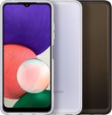 Transparant hoesje voor Samsung Galaxy A22 5G naast een bruine telefoon.