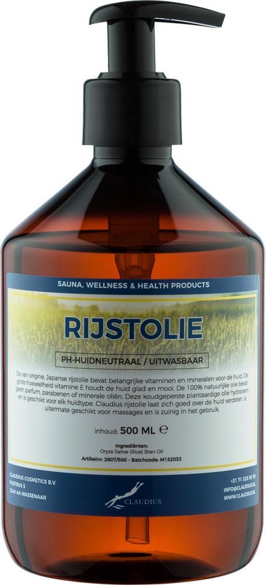 Goedkoopste Rijstolie 500 ml met pomp - 100 en koud geperst - goed voor huid, haar en lichaam