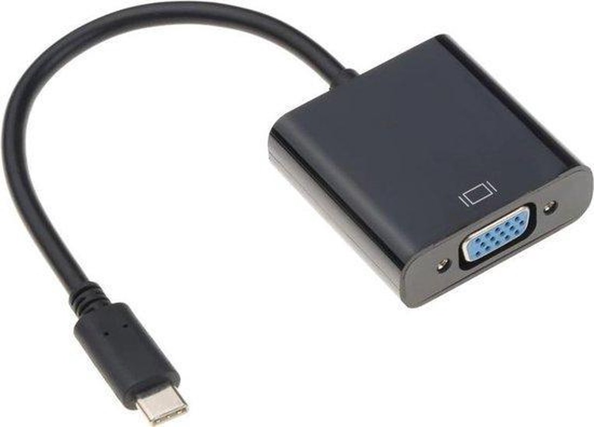 USB C naar VGA adapter kabel USB Type C voor o.a. Macbook / Chromebook / Acer / Dell / HP / Lenovo Zwart