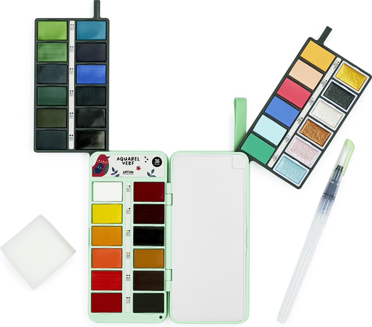 Aquarelverf Set met 36 Kleuren - Met Waterbrush en Spons - Waterverf - Schilderen - Handlettering - Brush Pennen — afbeelding 9