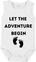 Baby romper met tekst | Let the adventure begin | mouwloos | maat 50-56 | kraam cadeau | baby