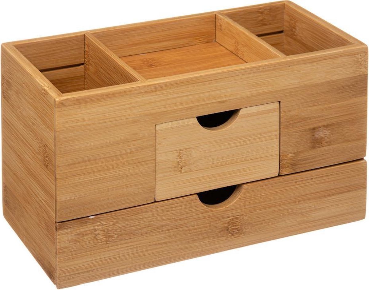 Make up Organizer met 3 Vakken & 2 Schuif Laden - Bamboe Hout - Make-up Organizer - Sieraden Cosmetica Opbergsysteem — cadeau in Wonen & Interieur - foto 5