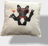 Sierkussen - Bulldog Bullie Chill Apero Sunglasses - Zwart En Ecru - 40 Cm X 40 Cm