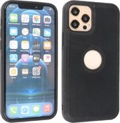 BAOHU - Lederen Hoesje Backcover - Geschikt voor iPhone 12 - iPhone 12 Pro - Zwart