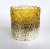 Theelicht - glas - geel / bruin / zilver - ø10 x 10 cm hoog
