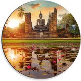 Dibond Wandcirkel - Wat Maha That Tempel - Thailand - 30x30cm Foto op Aluminium Wandcirkel (met ophangsysteem)