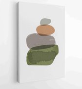 Foliage line art drawing with abstract shape. Abstract rock Art design for print, cover, wallpaper, Minimal and natural wall art. 3 - Moderne schilderijen – Vertical – 1823785541 -