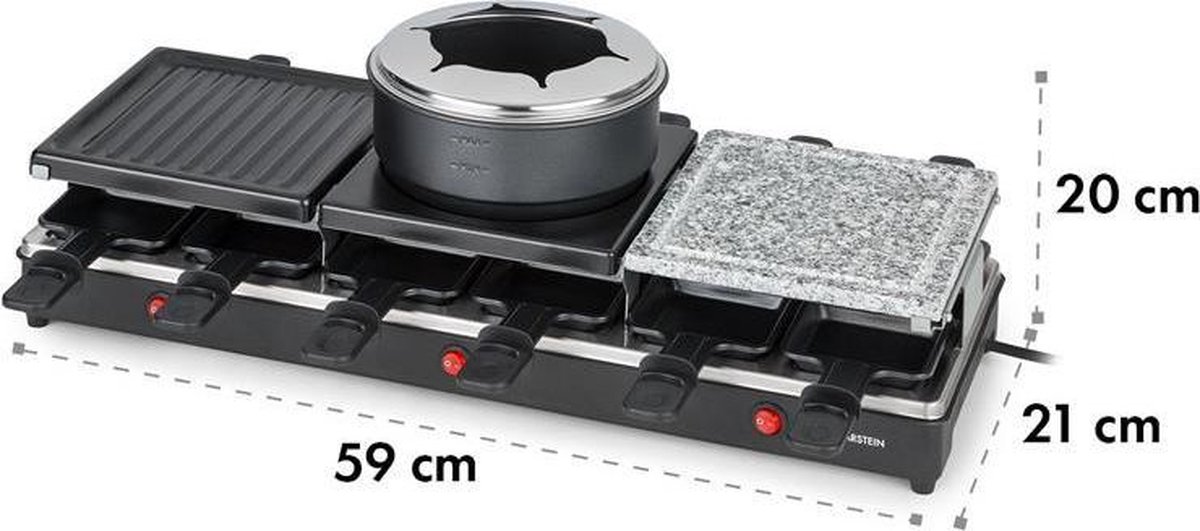 Klarstein Fonduelette XL - Gourmetstel - raclette-grill en fondue 1650W - metalen grillplaat, natuurstenen plaat en crêpesplaat - voor 12 personen – foto 5