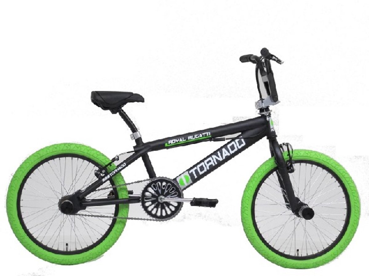 BMX Tornado 20 inch freestyle fiets mat zwart groene banden 2000018