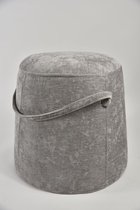 Poef grijs velvet met draagband | Pouffe | Fluweel | H37 cm D33 cm