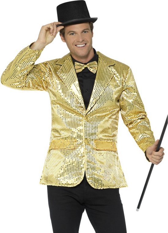 SMIFFY'S - Luxe goudkleurige disco jasje met lovertjes voor mannen - XL