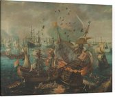 Slag bij Gibraltar in 1607, Cornelis Claesz. van Wieringen - Foto op Canvas - 100 x 75 cm