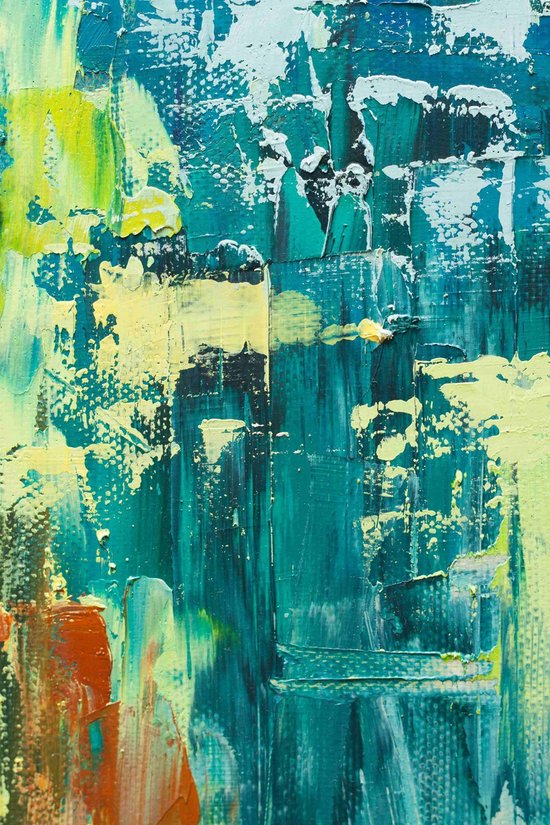 Fond d'art abstrait. Peinture à l'huile sur toile. Texture verte et bleue.  Fragment ou... | bol