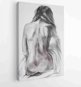 Back of a woman. Pencil training sketch on white paper - Moderne schilderijen - Vertical - 610031942 - 50*40 Vertical