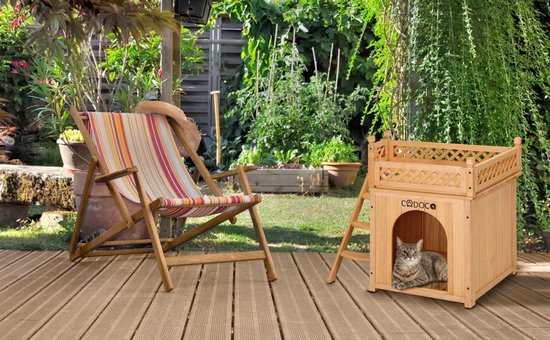 Cadoca Kattenhuis - Balkon Buiten 2 Verdiepingen 53,5x54,5x64,5cm - Hout