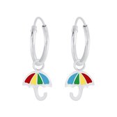 Joy|S - Zilveren paraplu parasol bedel oorbellen - oorringen multicolor
