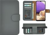 Geschikt voor Samsung Galaxy A12 hoesje - Wallet Case - A12 Hoesje Book Case Wallet Echt Leer Grijs Cover