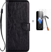 GSMNed - Leren telefoonhoes zwart - Luxe iPhone 7/8/SE hoesje - iPhone hoes met koord - pasjeshouder/portemonnee - zwart - 1x screenprotector iPhone 7/8/SE