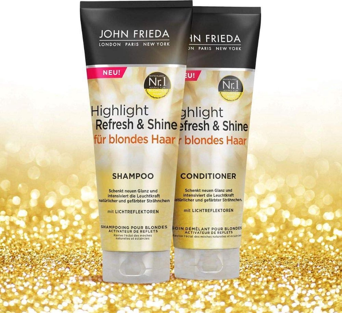 John Frieda Highlight Refresh & Shine - Shampoo voor blond haar - Geeft nieuwe glans en intensifieert de helderheid van highlights, 250 ml