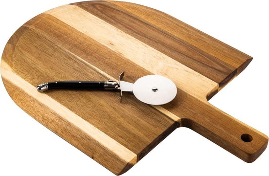 Laguiole Style de Vie Pizzasnijder Premium Line - met Serveerplank - Acaciahout