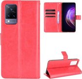 Voor vivo V21 4G/5G Crazy Horse Textuur Horizontale Flip Lederen Case met Houder & Kaartsleuven & Lanyard (Rood)