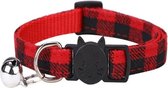 Grannies - kattenhalsband Theo - kattenbandje met bel - halsband kat of hond - belletje - veiligheidssluiting - soft touch - geruit - rood