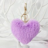 - Pluche - Sleutelhanger - Hart - Dames - Imitatie - Bont - Fakefur - Lila -