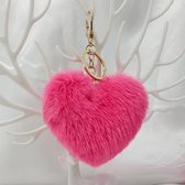 - Pluche - Sleutelhanger - Hart - Dames - Imitatie - Bont - Fakefur - Fuchsia - Roze -