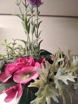 deco Hortensia/ lavender in bowl / wit/ diameter 14 cm/ bloem hoogte 22 cm