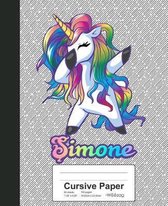 Cursive Paper: SIMONE Unicorn Rainbow Notebook