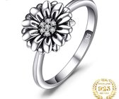 Sterling Zilveren S925 7-Steens Ring - Vintage - Bloem met Cubic Zirconia - 16mm