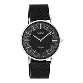 OOZOO Vintage series - zilverkleurige horloge met zwarte metalen mesh armband - C20140 - Ø40